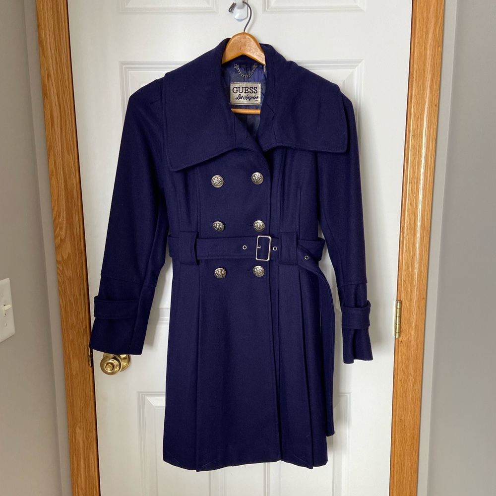 Beautiful Purple/Navy Pea Coat, knee length - Guess Size M